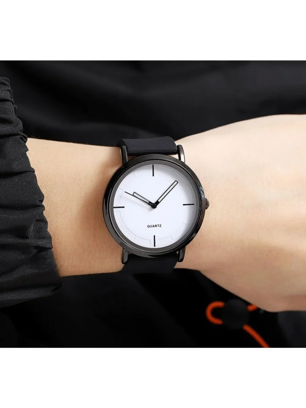 Women's Black White Analog Quartz Simple Silicone Strap Waterproof Sport Watch